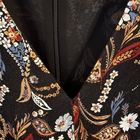 WAYF Malone Plunge Mini Dress Black Floral Paisley Print XS Long Sleeve - Picture 6 of 7